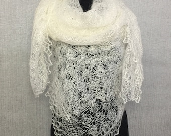Orenburg bridal shawl - Slavic gossamer antique lace shawls, 59 x 59 inch / 150 x 150 cm