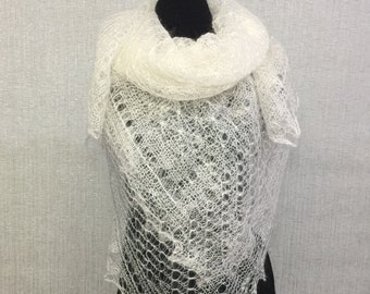 Orenburg antique knit shawl - Victorian winter bridal lace wool crochet wrap, 53.2 x 53.2 inch / 135 x 135 cm