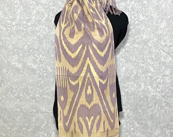 Uzbek ikat shawl scarf, 11.8 x 70.1 inch / 30 x 178 cm