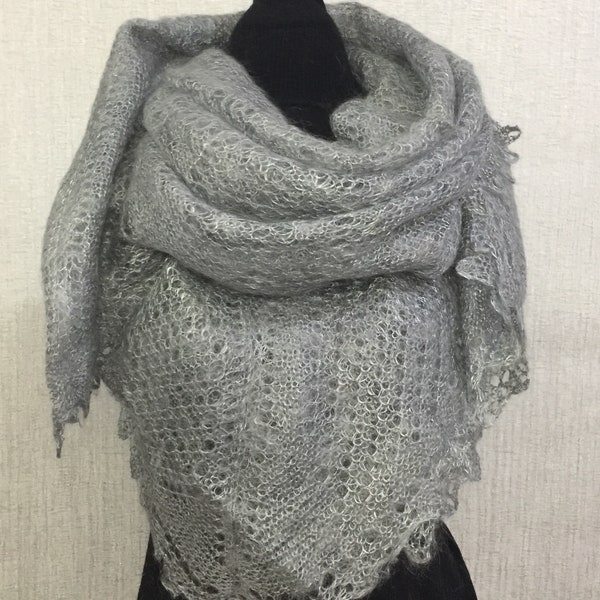 Orenburg wool hand knit shawl wrap - Slavic goat down crochet shawl, 49.2 x 49.2 inch / 125 x 125 cm