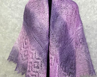 Orenburg orchid purple crocheted shawl, 55.1 x 55.1 inch / 140 x 140 cm