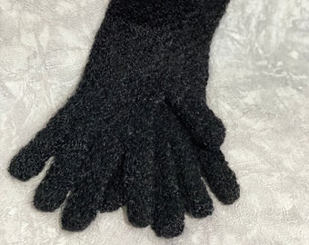 Gants Orenburg en dentelle noire et duvet de chèvre tricotés à la main, taille S - M, extensibles