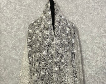 Orenburg antique lace shawl - Slavic crochet wedding shawls, 63 x 63 inch / 160 x 160 cm