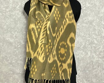 Uzbek ikat scarf in silk & cotton, 15 x 74.8 inch / 38 x 190 cm