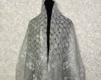 Orenburg shawl - Goat down crocheted floral shawls, 59 x 59 inch / 150 x 150 cm