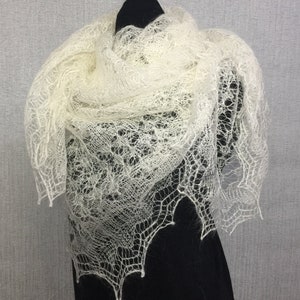 Soft Orenburg shawl - Lace downy bridal wrap - Gossamer hand knit shawls,  53.2 x 53.2 inch / 135 x 135 cm