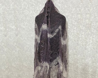 Orenburg antique lace scarf - Slavic goat down gradient shawl, 30 x 65 inch / 75 x 165 cm