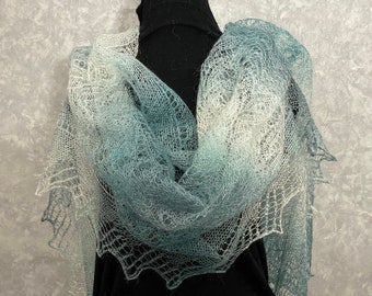 Orenburg antique lace wool shawl scarf, 32.3 x 80.7 inch / 82 x 205 cm