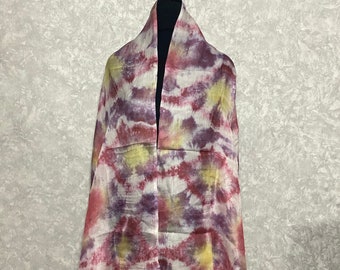 Uzbek pure silk tie dye scarf, 31.5 x 70.9 inch / 80 x 180 cm