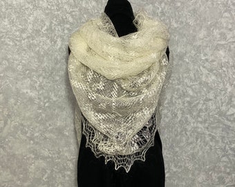 Orenburg lace hand knit shawl, 63 x 63 inch / 160 x 160 cm
