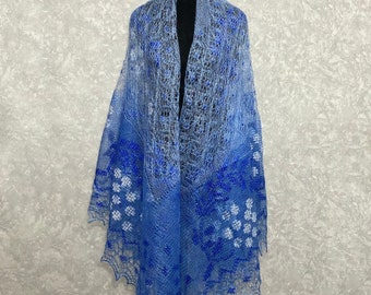 Orenburg hand crocheted lace goat down shawl, 78.7 x 78.7 inch / 200 x 200 cm