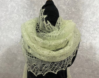 Orenburg lace wool knitted shawl scarf, 30 x 73 inch / 75 x 185 cm