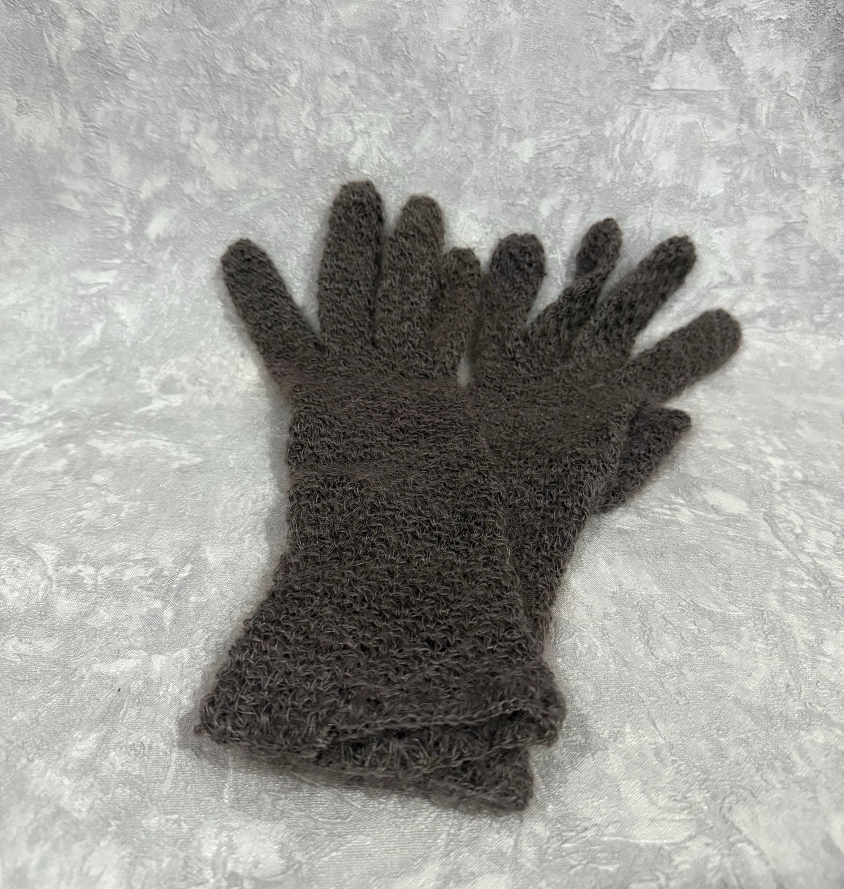 Orenburg Black & Dark Gray Lace Goat Down Hand Knitted Gloves, 2