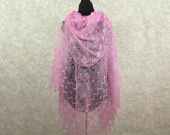 Orenburg lace goat down shawl, 63 x 63 inch / 160 x 160 cm