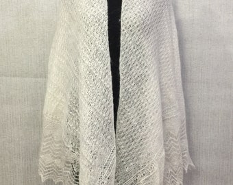 Orenburg shawl - Hand crochet lace wool cape - Slavic heirloom bridal christening baby shawls, 65 x 65 inch / 165 x 165 cm