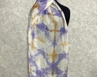 Raw silk tie dye hand painted pashmina scarf, 31.5 x 70.9 inch / 80 x 180 cm