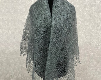 Orthodox headscarf for church - Orenburg crochet grey wool shawl, 53 x 53 inch / 135 x 135 cm