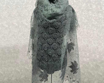 Orenburg hand knit lace goat down shawl, 65 x 65 inch / 165 x 165 cm