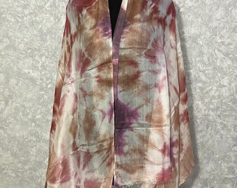 Margilan raw silk scarf -  Arabic fringe tie dye headscarf, 29.9 x 63 inch / 76 x 160 cm