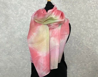 Uzbek raw pure Margilan silk scarf, hand dyed, 31.5  x 71 inch / 80 x 180 cm