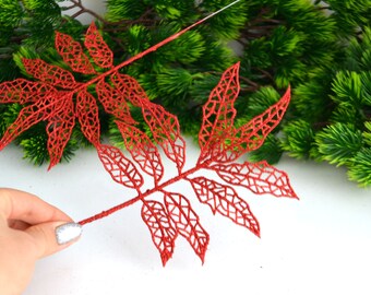 Wedding Greenery Faux Greenery Millinery Leaves The Blue Hutch 1006 DIY Bouquet 8 Glittered Silver Peony Leaves Wreath Filler