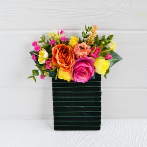 Hot pink orange flower pocket boutonniere Colorful boutonniere Bright flower accessories Groom Groomsmen