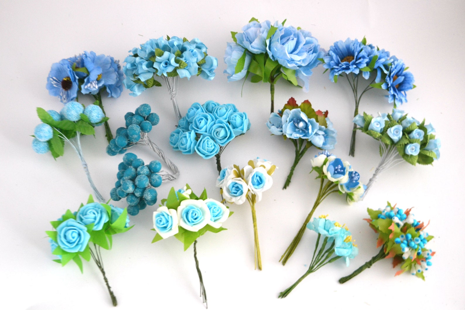 Light Blue Artificial Flowers Set of Mini Bouquets Fake Etsy