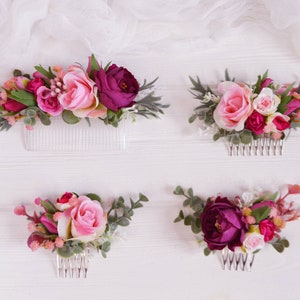Pink Plum flower comb Floral headpiece for bride Wedding hair accessories Boho hairpiece
