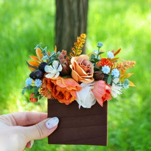Pocket boutonniere Rust orange ivory blue buttonhole Flower for groom Groomsman Wedding accessories