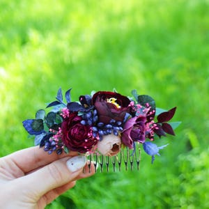 Burgundy plum beige flower comb for hair Wedding floral haurpiece Bridal flower clip Fall wedding flowers Pink lavender hair comb