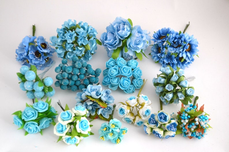 Light Blue Artificial Flowers Set of Mini Bouquets Fake Etsy