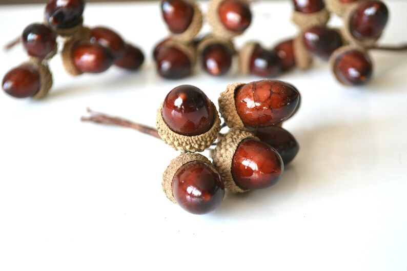 6 Pcs Artificial Acorns In Wire Faux Berry Christmas Acorns Etsy
