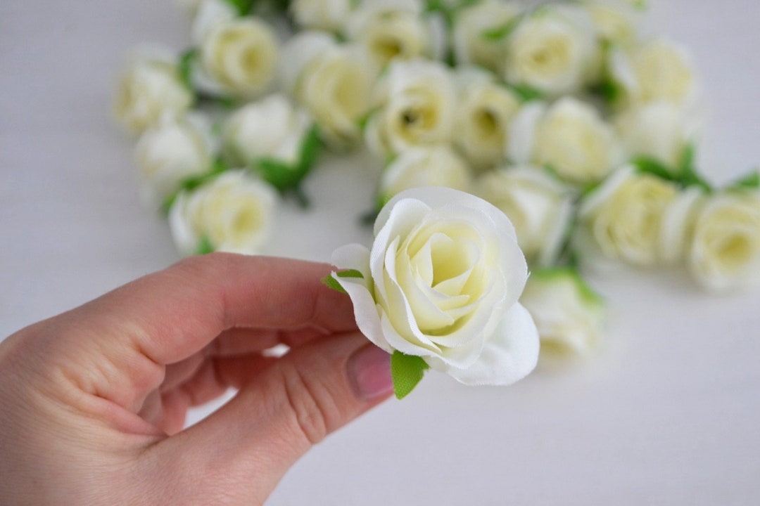 5 Pieces Mini Artificial Rose Heads White Silk Roses Fake Flowers Faux ...
