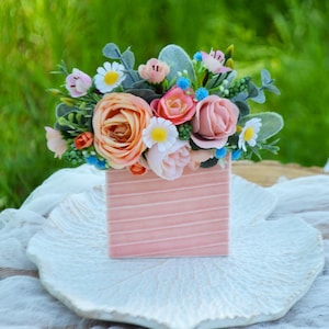 Peach orange blue pocket boutonniere Summer wedding Wildflowers square boutonniere Colorful groom boutonniere
