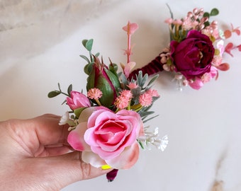 Plum pink burgundy flower accessories Boutonniere for groom Buttonhole Groomsmen Burgundy wedding Guest flowers
