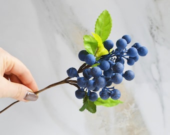 Blue artificial berries Faux fruit Berry stems Berry decor Craft floral accent  Home decor Fake berry
