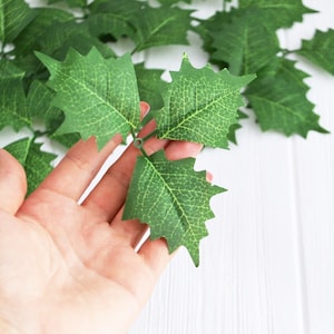 10 Holly leaves Christmas holly Artificial leaves Christmas greenery Millinery leaves Fake greenery Christmas leaves Artificial holly