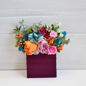 Pocket boutonniere Orange dusty blue mauve buttonhole Flower for groom Colorful boutonniere