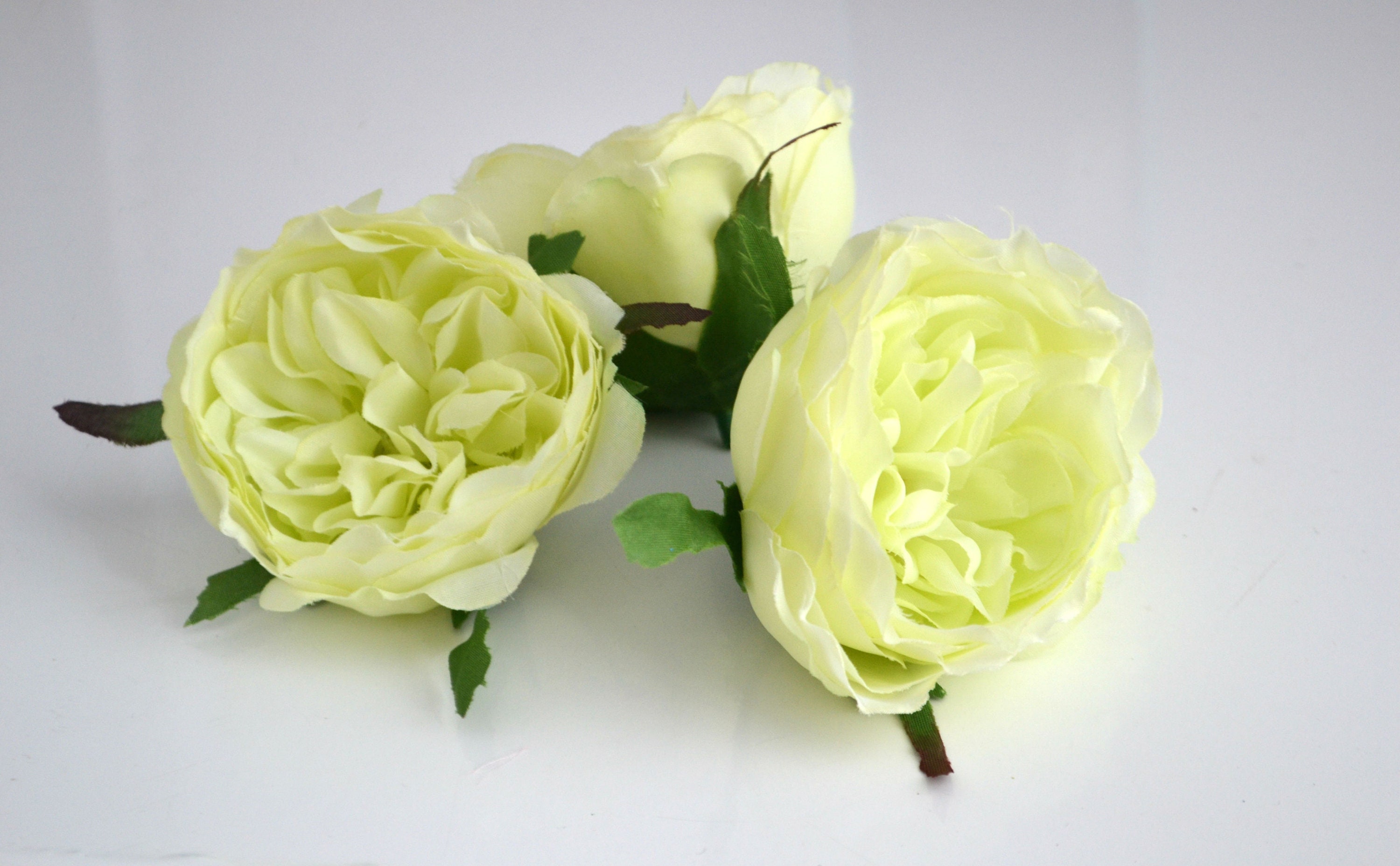 3 Pcs Silk Artificial Rose Light Green Flowers Faux Rose Fake Etsy