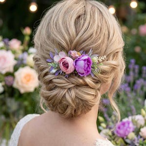 Lilac pink floral wedding hair comb Peony Hair Clip Bridesmaid Flower Accessory