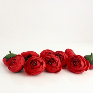 Red silk artificial Ranunculus, Small flowers, Wedding flowers, Faux Ranunculus, Fake flowers, Ranunculus heads