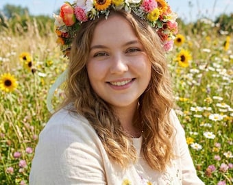Wildflower floral crown Summer wedding flower headband Colorful headpiece Festivals Photoshoot hairpiece