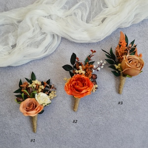 Rust teraccota orange flower accessories Boutonniere Wedding flowers Pocket boutonniere Groomsmen Groom