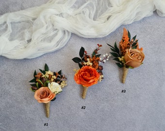 Rust teraccota orange flower accessories Boutonniere Wedding flowers Pocket boutonniere Groomsmen Groom
