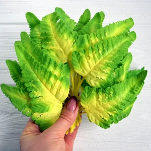 10 pcs Artificial fern triple leaves Faux greenery Fake plants Wreath filler Millinery greenery Yellow green leaves