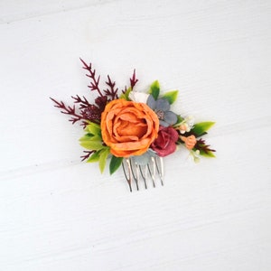 Rust dusty blue white wedding set Fall wedding Flower comb Boutonniere Wrist corsage Flower girl Groom Fiance Bridal comb Mini comb