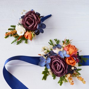 Burgundy rust navy blue flower accessories Flower corsage Floral Accessories Boho wedding flowers Groomsmen buttonhole Groom image 1