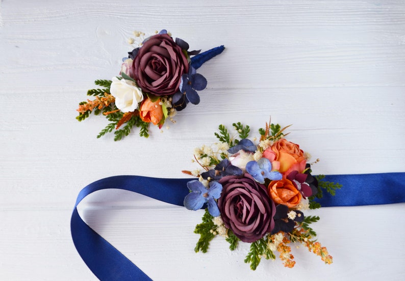 Burgundy rust navy blue flower accessories Flower corsage Floral Accessories Boho wedding flowers Groomsmen buttonhole Groom image 1