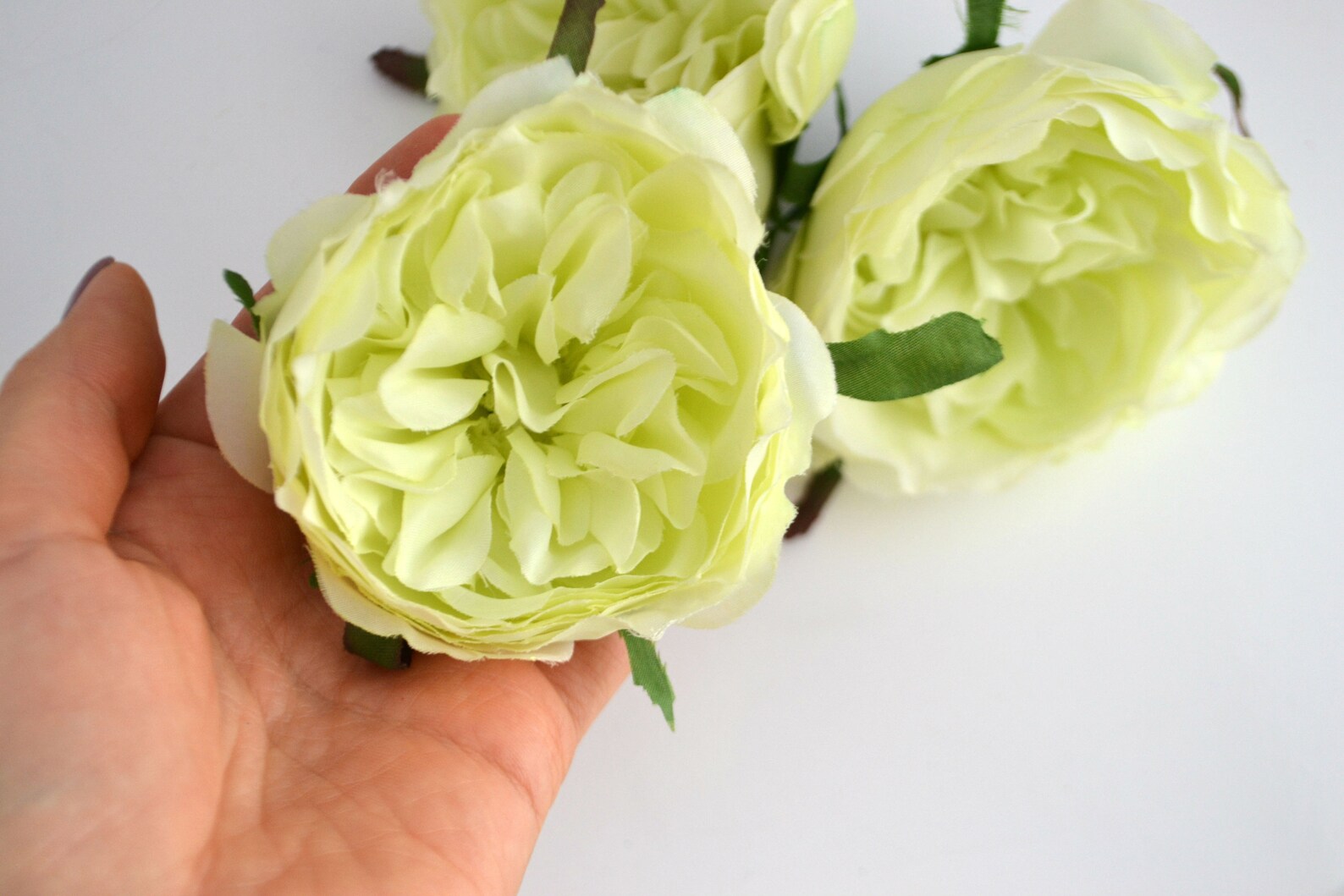 3 Pcs Silk Artificial Rose Light Green Flowers Faux Rose Fake Etsy