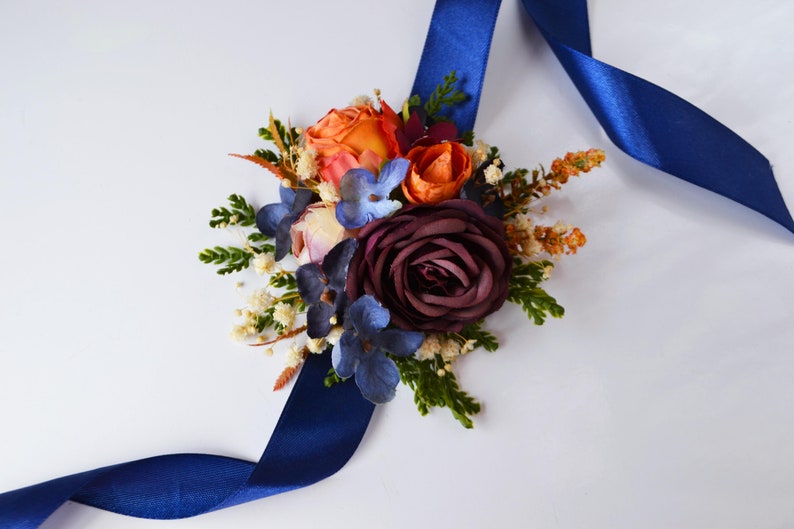 Burgundy rust navy blue flower accessories Flower corsage Floral Accessories Boho wedding flowers Groomsmen buttonhole Groom image 9